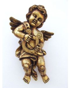 Engelputte hängend mit Harfe gold verkleinert