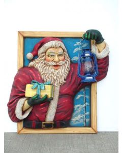 Weihnachtsmann im Fenster mit Öllaterne verkleinert