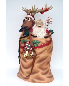 Weihnachtsmann im Sack mit Rentier lebensgroß