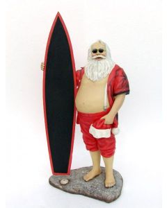 Weihnachtsmann als Surfer mit Angebotstafel klein verkleinert