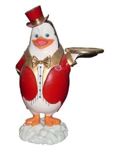 Pinguin als Butler lebensgroß
