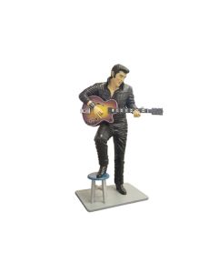 Elvisdouble  mit Gitarre in Leder lebensgroß