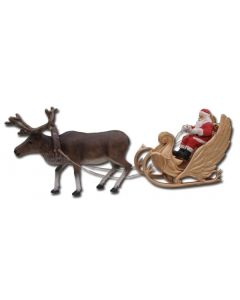 Weihnachtsschlitten zusammen mit Rentier lebensgroß
