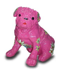 Mops pink mit dekorativer Blumenbemalung lebensgroß