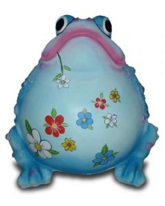 Dicker aufgeblaener Frosch mit dekorativer Blumenbemalung blau verkleinert
