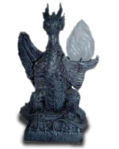 Drachenfigur mit Feuerschale als Lampe verkleinert