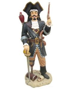 Piraten Kapitain mit Holzbein und Papagai lebensgroß