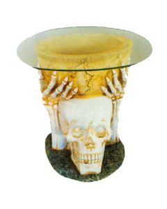 Glastisch mit Totenkopf lebensgroß