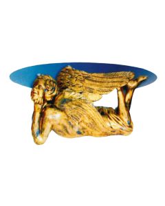 Glastisch mit goldenem Engel lebensgroß