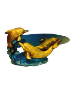 Glastisch mit goldenen Delfinen verkleinert