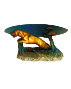 Glastisch mit springendem Jaguar verkleinert