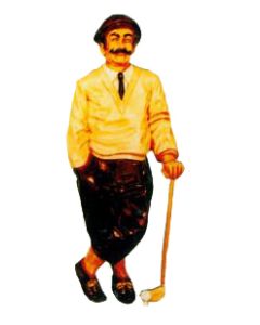 kleiner Golfer beige mit Schläger und Golfball verkleinert