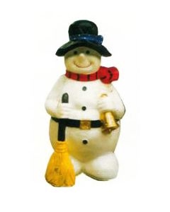 Schneemann mit Besen und Glocke verkleinert