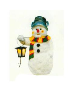 Schneemann mit buntem Schal und Laterne verkleinert