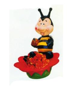 vollgefutterte Biene sitzt auf Blüte als Pflanztopf rot vergrößert