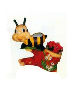 kleine Biene am Ast mit Blumentopf verkleinert