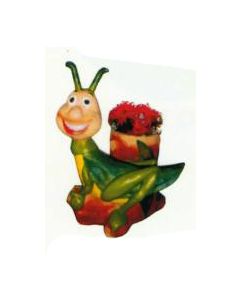 lustiger Grashüpfer mit Blumentopf vergrößert