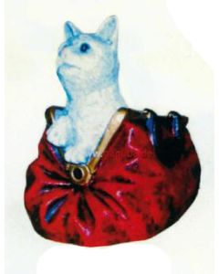 Katze in roter Handtasche groß lebensgroß