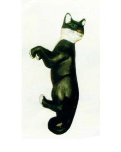 Katze hängend am Zaun Kopf links lebensgroß