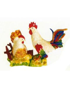 SET Huhn mit Hahn auf Wiese bunt lebensgroß
