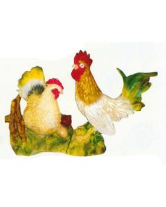 SET Huhn mit Hahn auf Wiese lebensgroß