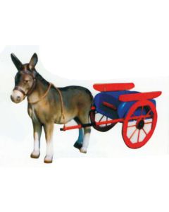 Esel mit buntem Zugwagen lebensgroß