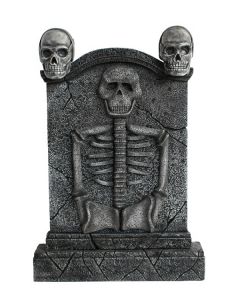 Totenkopf Grabstein mit Skelett lebensgroß
