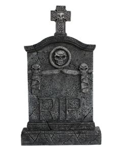 Kreuz Grabstein mit Totenköpfen RIP lebensgroß