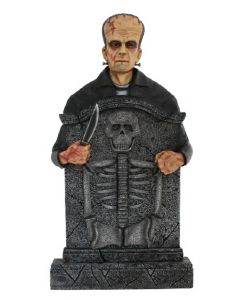 Monster Frankenstein Grabstein mit Skelett lebensgroß