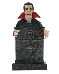 Dracula Grabstein mit Totenköpfen und Kreuz lebensgroß