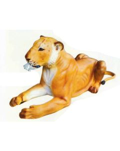 großer weißer Tiger liegend mit Kind lebensgroß