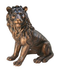Löwe sitzend Blick links Bronze lebensgroß