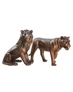 Löwe sitzend Löwin stehend Bronze lebensgroß