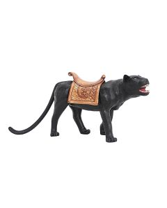Schwarzer Jaguar stehend mit Sattel lebensgroß