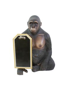 sitzender Gorilla mit Angebotstafel lebensgroß