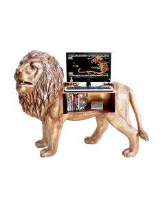 Goldener Löwe Computertisch lebensgroß