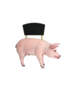 rosa Schwein mit Angebotsschild lebensgroß