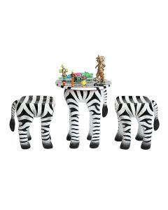 Tisch mit 2 Hockern Zebra für Kinder verkleinert