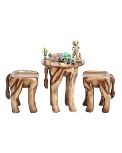 Tisch mit 2 Hockern Löwe Gold für Kinder verkleinert