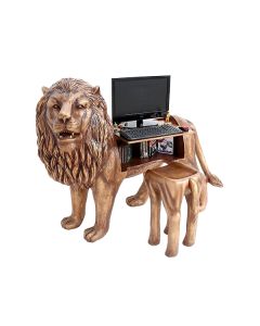 Goldener Löwe Computertisch mit Hocker lebensgroß