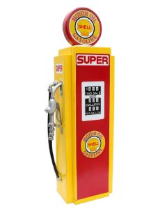 Retro Tankstelle Gelb Rot als Schrank verkleinert