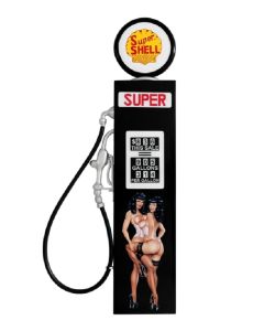 Retro Zapfsäule Schwarz mit sexy rockabilly Frauen als Wanddeko verkleinert