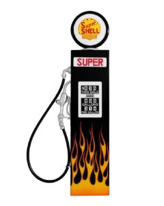 Retro Zapfsäule Schwarz mit Flammen als Wanddeko verkleinert