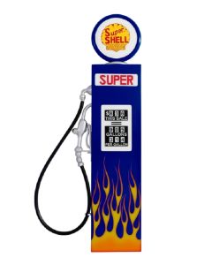 Retro Zapfsäule Blau mit Flammen als Wanddeko verkleinert