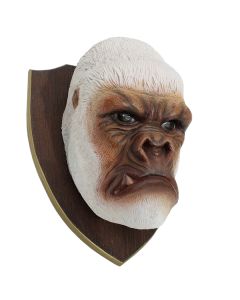 Weißer Gorillakopf auf Holz lebensgroß