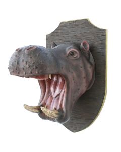 Nilpferdkopf auf Holz lebensgroß