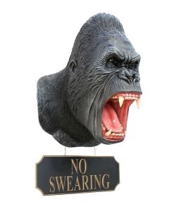 Gorillakopf mit *No Swearing*Schild lebensgroß