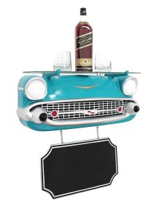 Wandregal Chevy Hellblau mit Glasplatte und Angebotsschild verkleinert