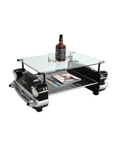 Couchtisch Chevy Schwarz mit Ablage und Glasplatte verkleinert
