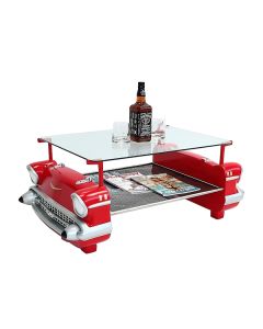 Couchtisch Chevy Rot mit Ablage und Glasplatte verkleinert